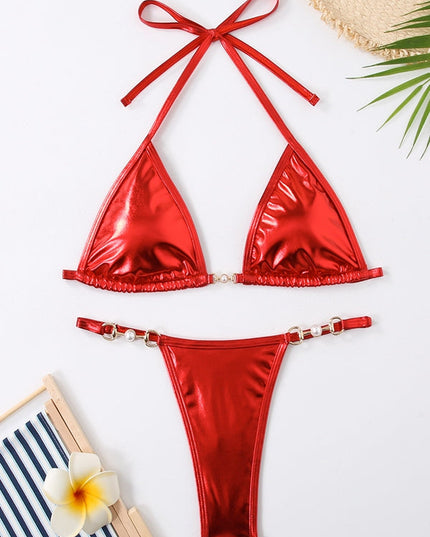 ZASUWA Female Sexy Glossy PU Bikini Set