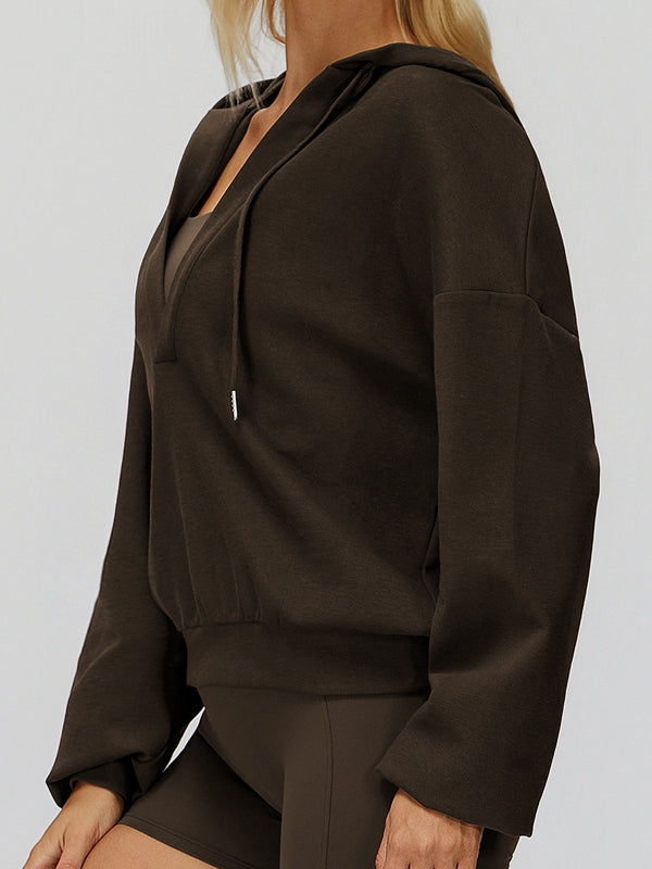 ZASUWA Feamle V Collar Fleece Hoodie