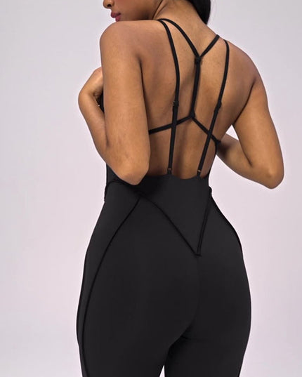 ZASUWA Female Sexy Cross Backless Stitch Performance Jumpsuit