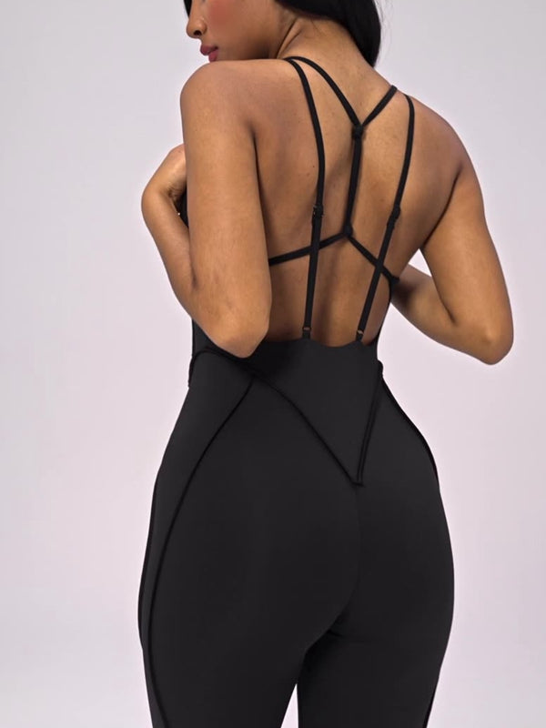 ZASUWA Female Sexy Cross Backless Stitch Performance Jumpsuit
