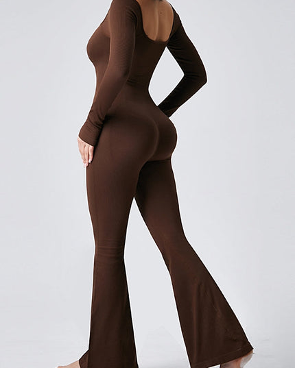 ZASUWA Female Ribbed U Collar Flare Jumpsuit