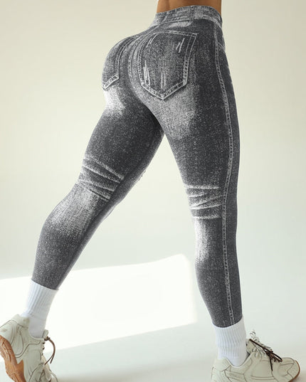 ZASUWA Female Denim Pocket Hollow Out Leggings