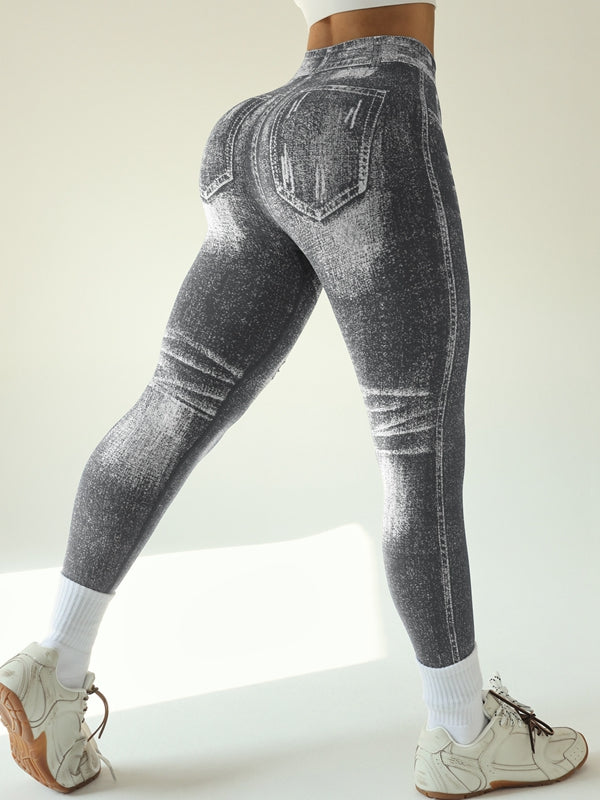 ZASUWA Female Denim Pocket Hollow Out Leggings