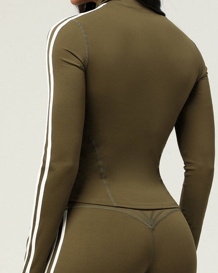 ZASUWA Female Zipper Contrast Color Stripes Pocket Jacket