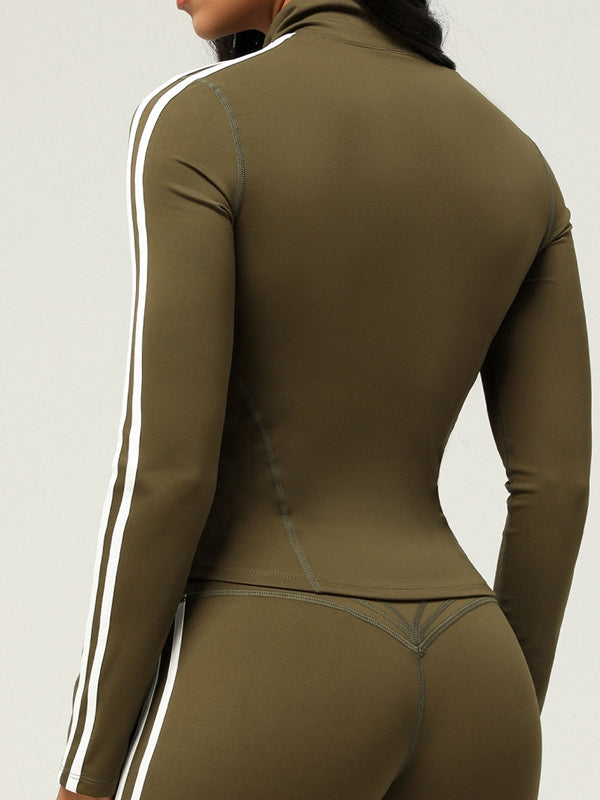 ZASUWA Female Zipper Contrast Color Stripes Pocket Jacket