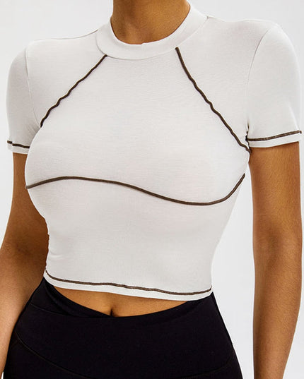 ZASUWA Female Sexy Contrast Color Stripes High-rise Short Sleeves