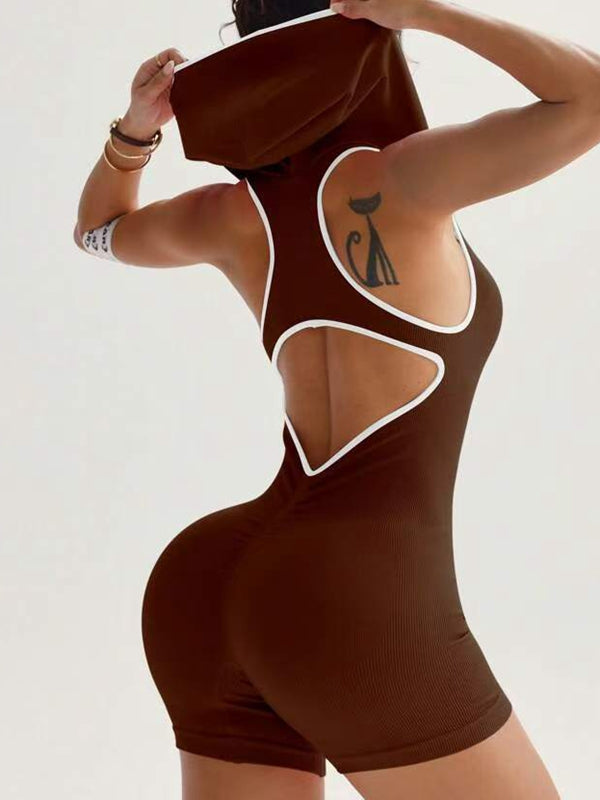 ZASUWA Female Hooded Hollow Out Scrunch Bum Romper