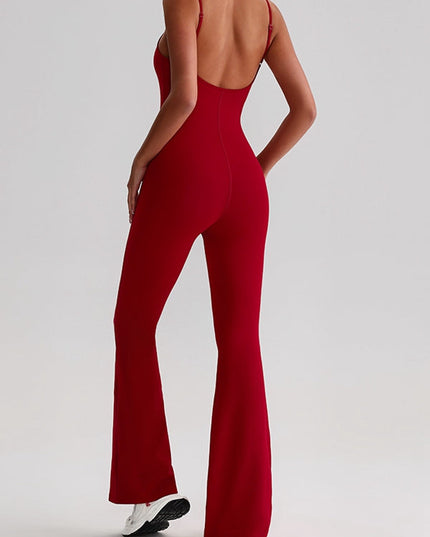 ZASUWA Female U Collar Backless Flare Jumpsuits