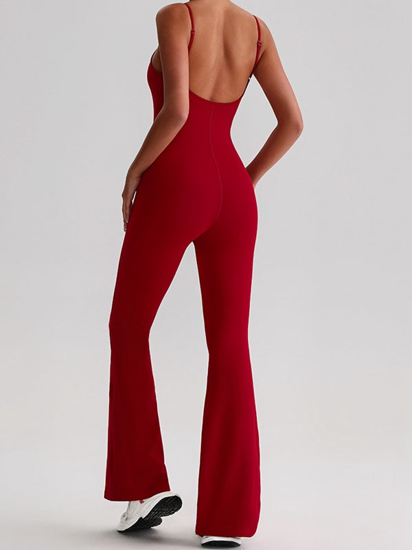 ZASUWA Female U Collar Backless Flare Jumpsuits