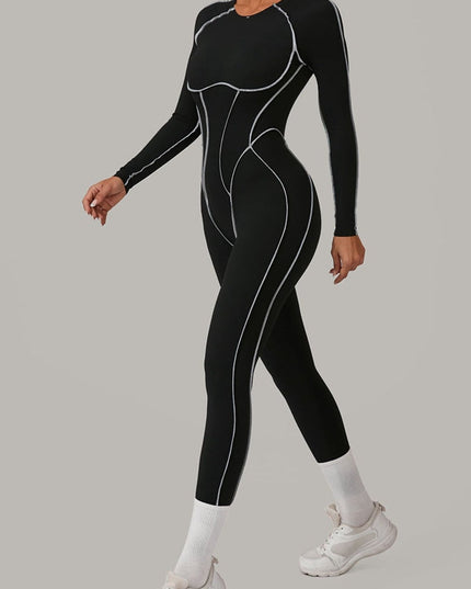 ZASUWA Female Sexy Backless Contrast Color Stripes Jumpsuit