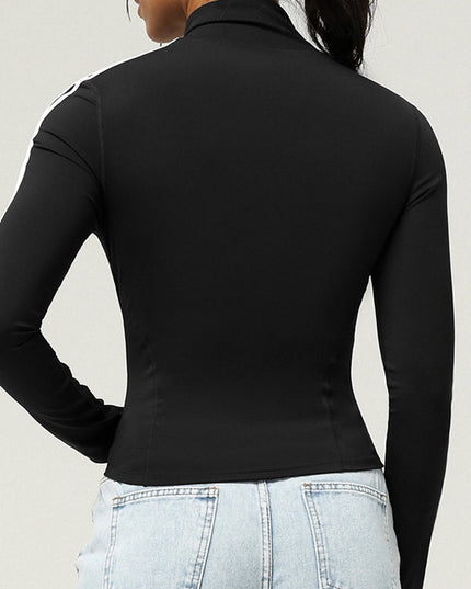 ZASUWA Female Zipper Contrast Color Stripes Pocket Jacket