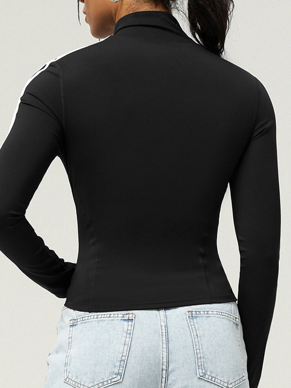 ZASUWA Female Zipper Contrast Color Stripes Pocket Jacket