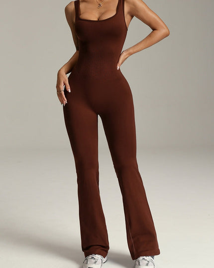 ZASUWA Female Deep V Back Flare Jumpsuit