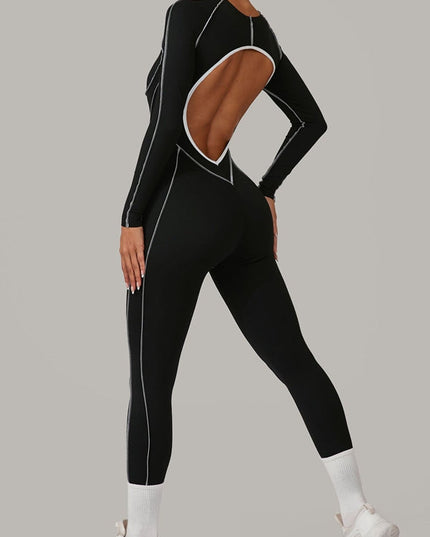 ZASUWA Female Sexy Backless Contrast Color Stripes Jumpsuit