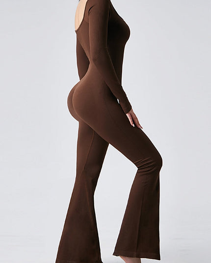 ZASUWA Female Ribbed U Collar Flare Jumpsuit