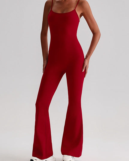 ZASUWA Female U Collar Backless Flare Jumpsuits