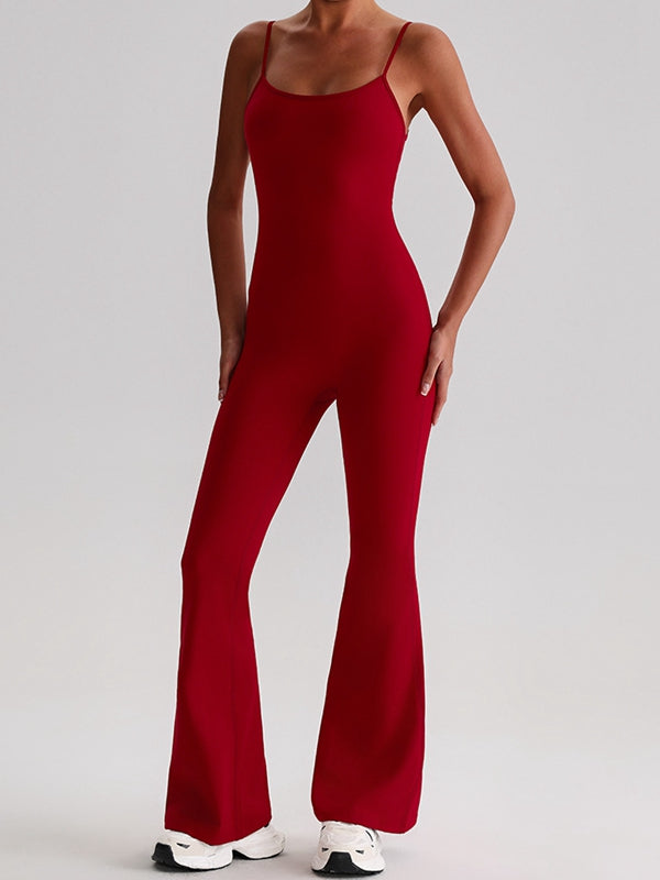 ZASUWA Female U Collar Backless Flare Jumpsuits