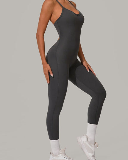 ZASUWA Female Sexy Cross Back U Collar Jumpsuit