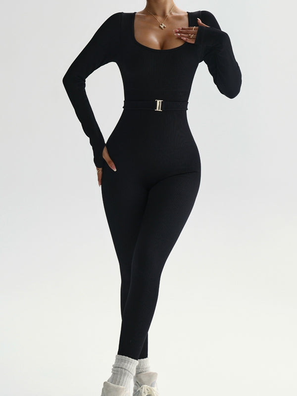 ZASUWA Female Ribbed U Collar Jumpsuit