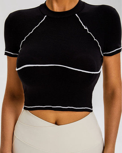 ZASUWA Female Sexy Contrast Color Stripes High-rise Short Sleeves