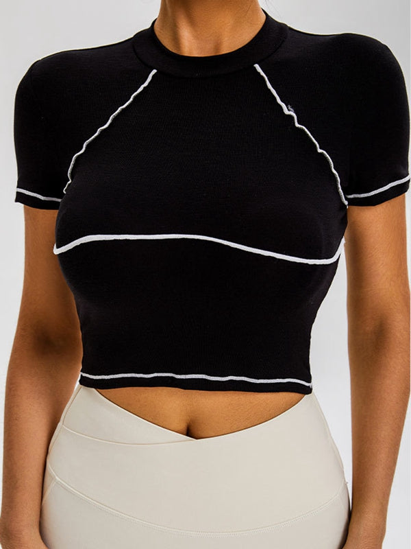 ZASUWA Female Sexy Contrast Color Stripes High-rise Short Sleeves