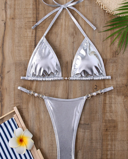 ZASUWA Female Sexy Glossy PU Bikini Set