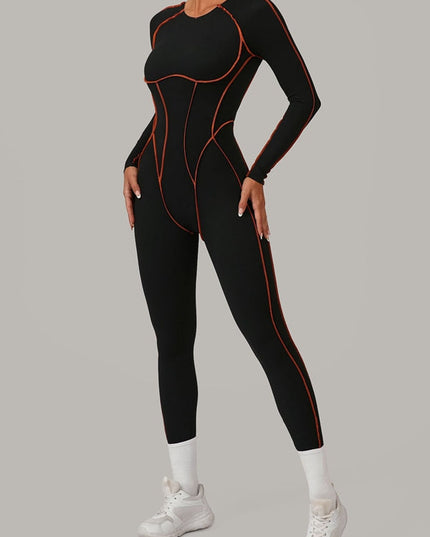 ZASUWA Female Sexy Backless Contrast Color Stripes Jumpsuit