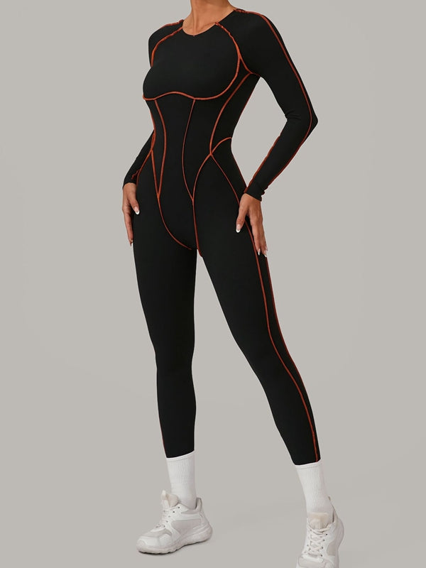 ZASUWA Female Sexy Backless Contrast Color Stripes Jumpsuit