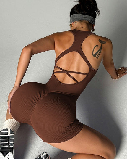 ZASUWA Female Cross Back Ribbed Short Romper