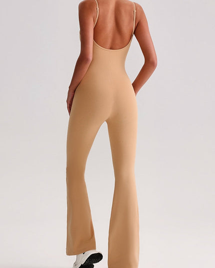 ZASUWA Female U Collar Backless Flare Jumpsuits