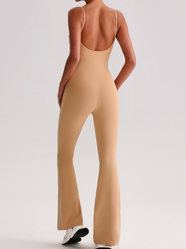 ZASUWA Female U Collar Backless Flare Jumpsuits