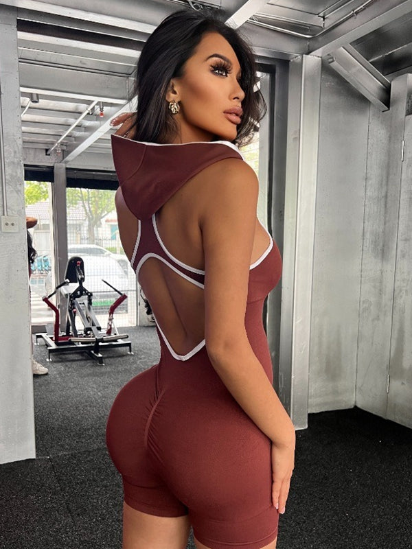 ZASUWA Female Hooded Hollow Out Scrunch Bum Romper