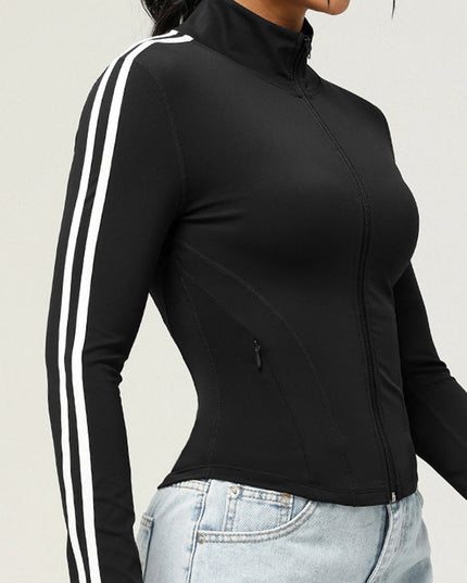 ZASUWA Female Zipper Contrast Color Stripes Pocket Jacket