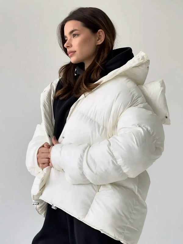 ZASUWA Female Pocket Zipper Warm With Hat Coat Jacket