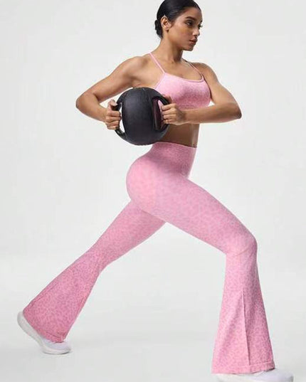 ZASUWA Female Leopard Print Cross Back Flare Design Tracksuit