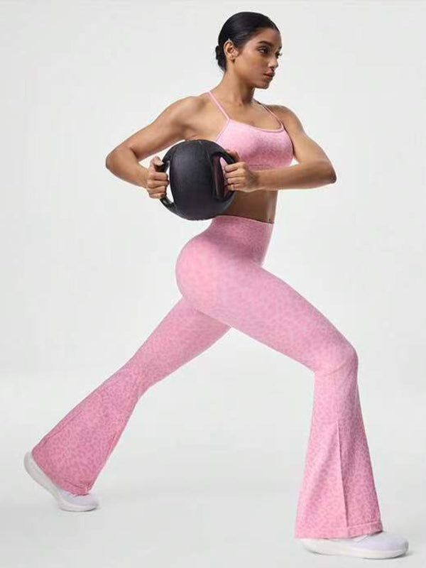 ZASUWA Female Leopard Print Cross Back Flare Design Tracksuit