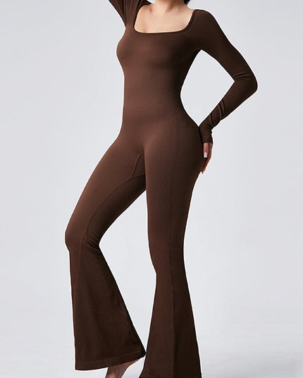 ZASUWA Female Ribbed U Collar Flare Jumpsuit