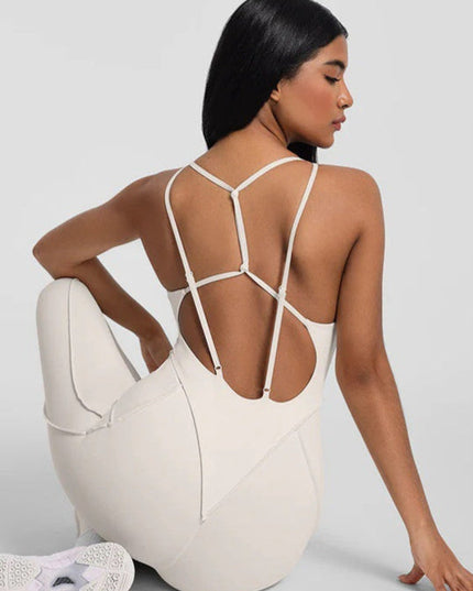 ZASUWA Female Sexy Cross Backless Stitch Performance Jumpsuit